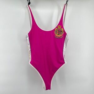 Guess 40th Anniversary Hot Pink One Piece Swimsuit Crest Logo Cheeky Sz M